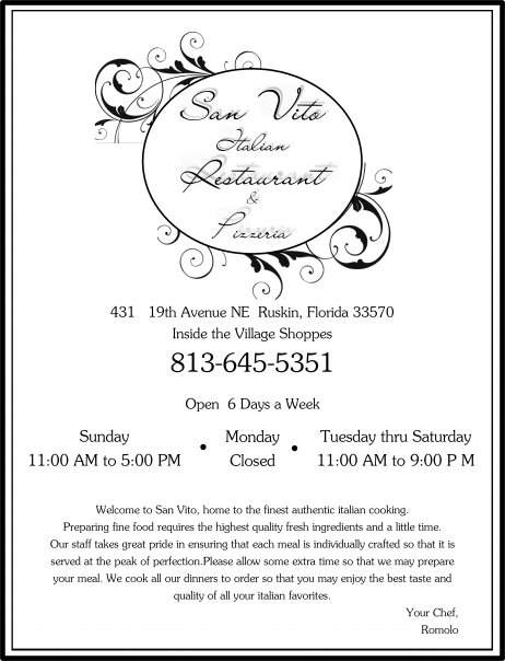 San Vito Italian Restaurant & Pizzeria - Ruskin, FL menu_pic
