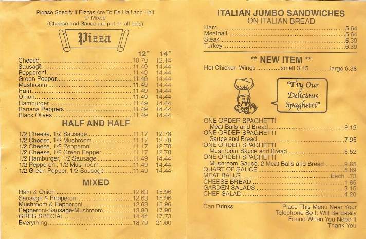 Greg's Pizza - Johnson City, TN menu_pic