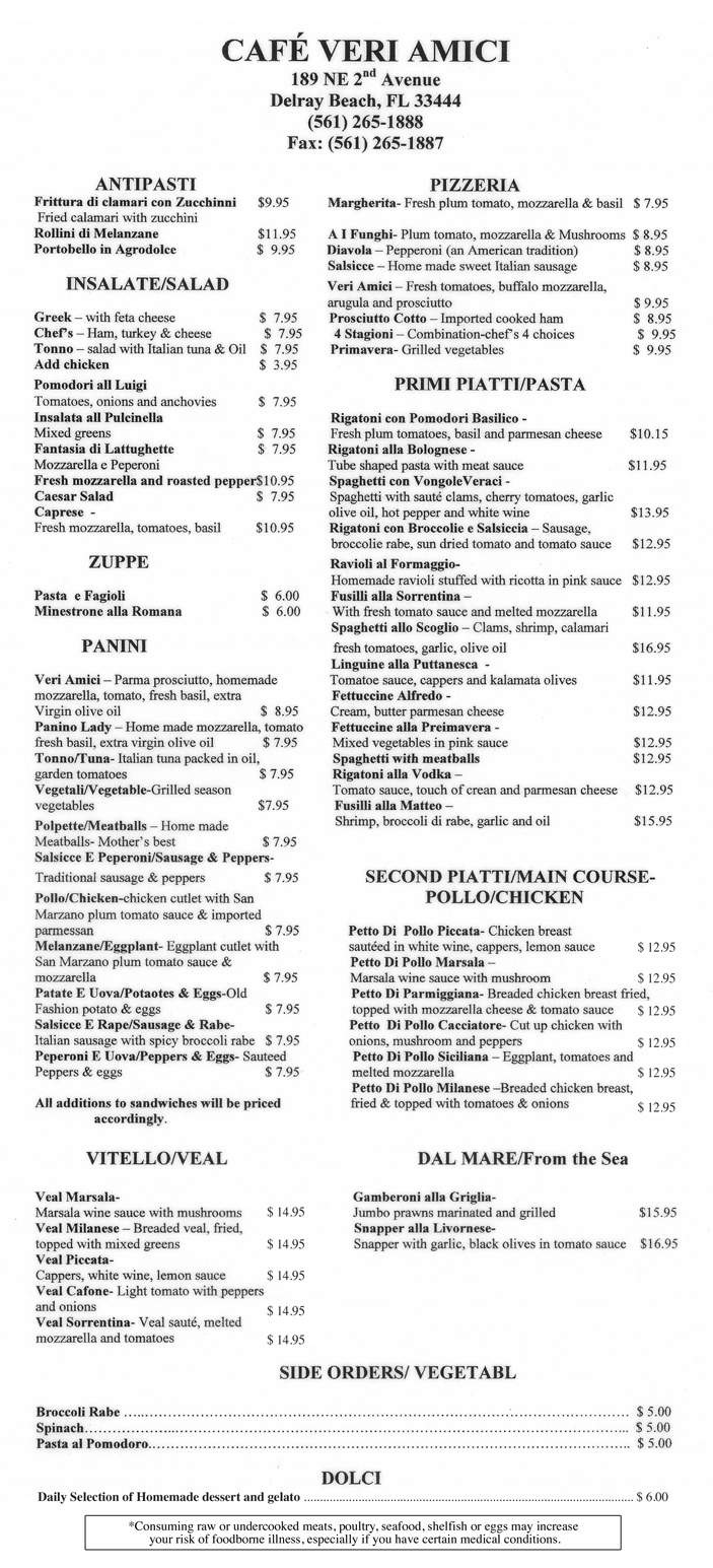 Cafe Veri Amici - Delray Beach, FL menu_pic
