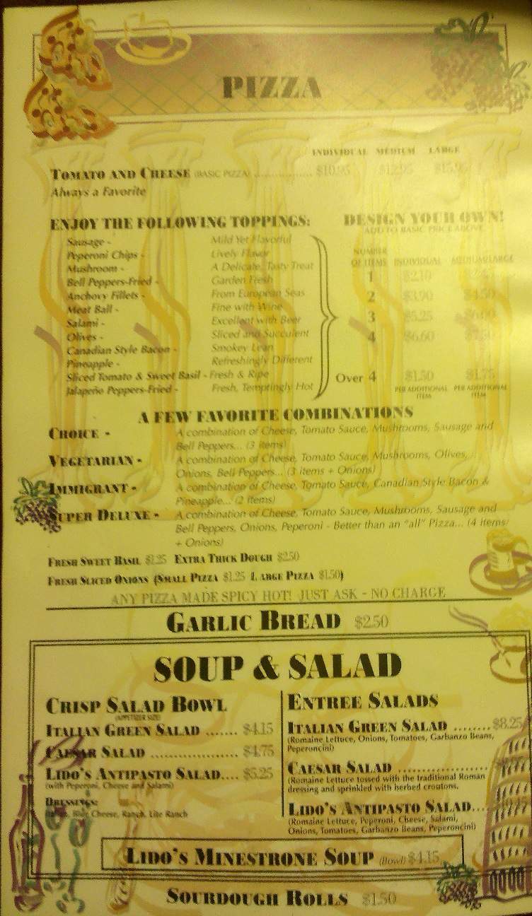 Lido Pizza - Van Nuys, CA menu_pic