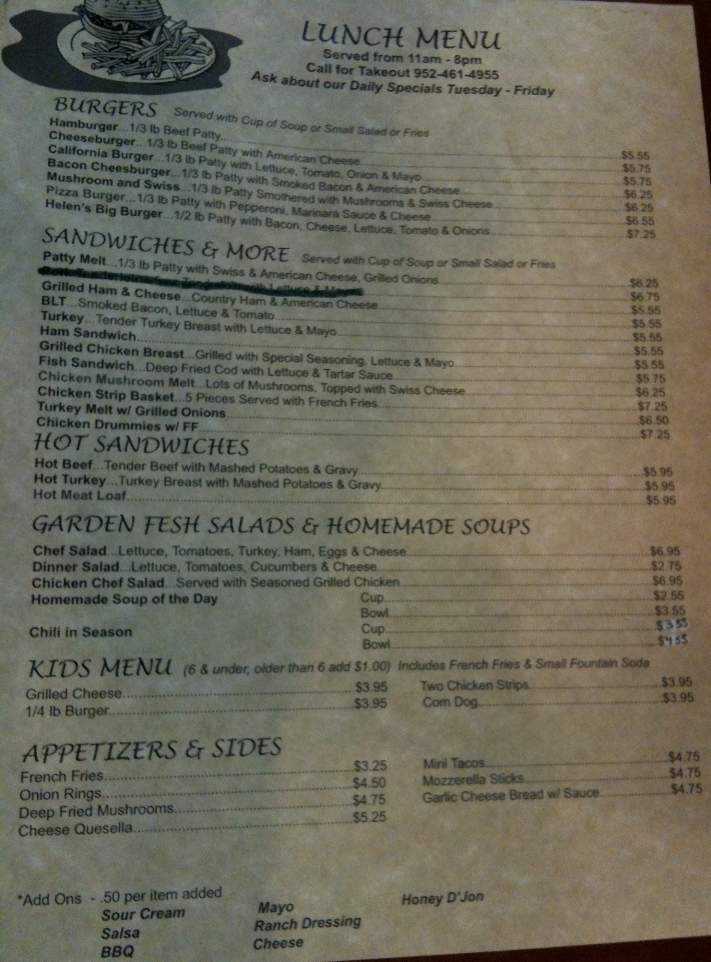 Helen's Country Cafe - New Market, MN menu_pic