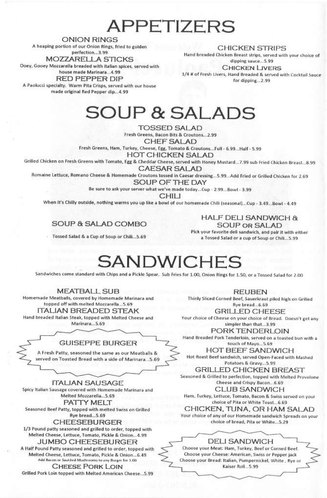 Paolucci & Begley Deli, Restaurant, & Lounge - Atchison, KS menu_pic
