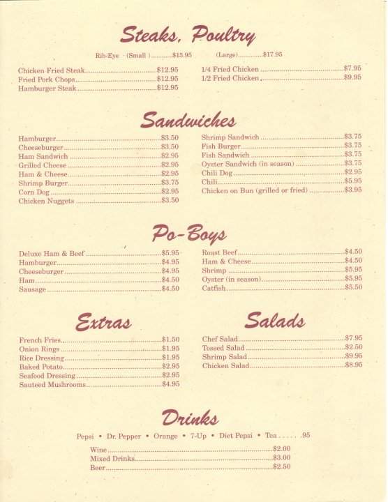 Soop's Seafood & Steakhouse - Maurice, LA menu_pic