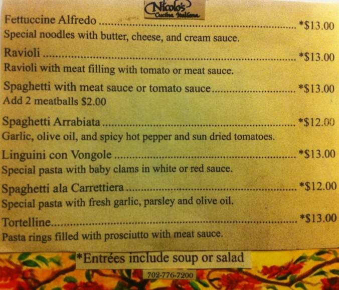 Nicolo's Cucina Italiana - Las Vegas, NV menu_pic