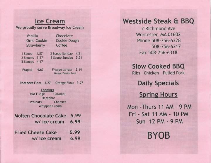 West Side Steak & BBQ - Worcester, MA menu_pic