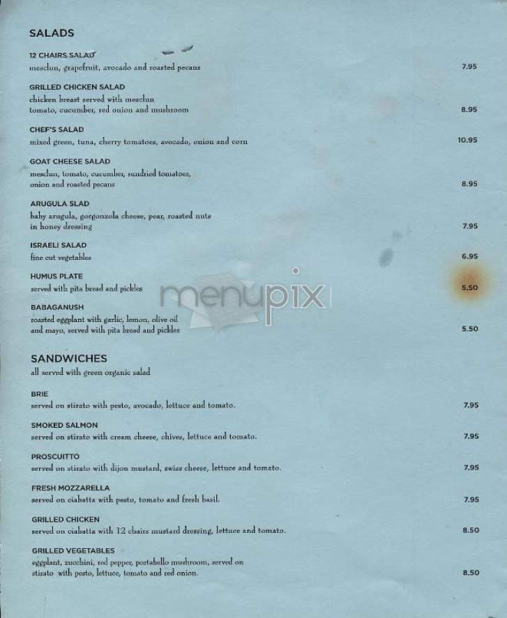 12 Chairs - New York, NY menu_pic