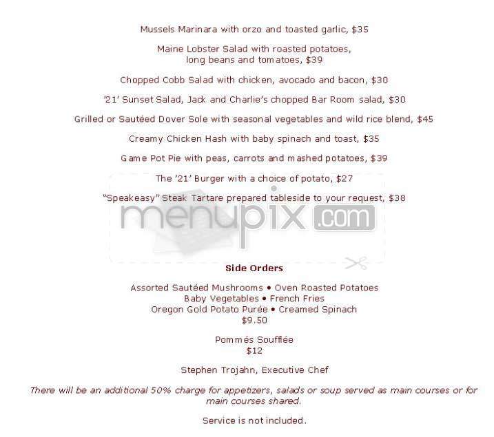 21 Club - New York, NY menu_pic