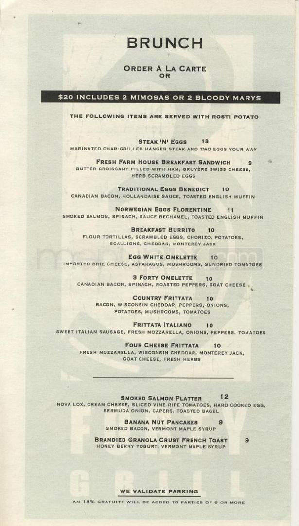3 Forty Grill - Hoboken, NJ menu_pic