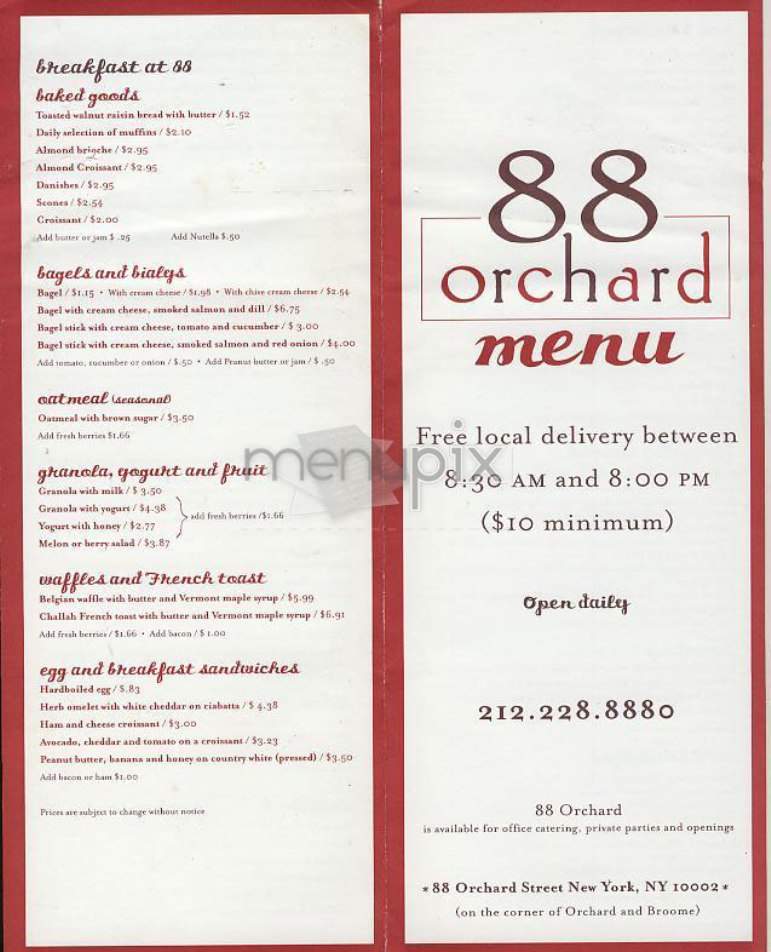 88 Orchard - New York, NY menu_pic