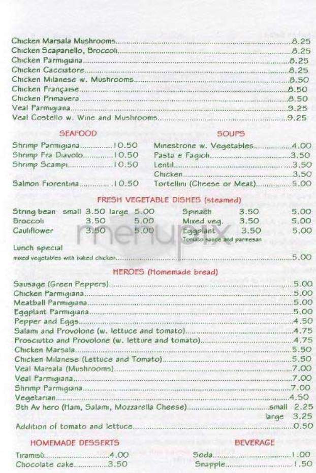 9th Avenue Pizzeria - New York, NY menu_pic