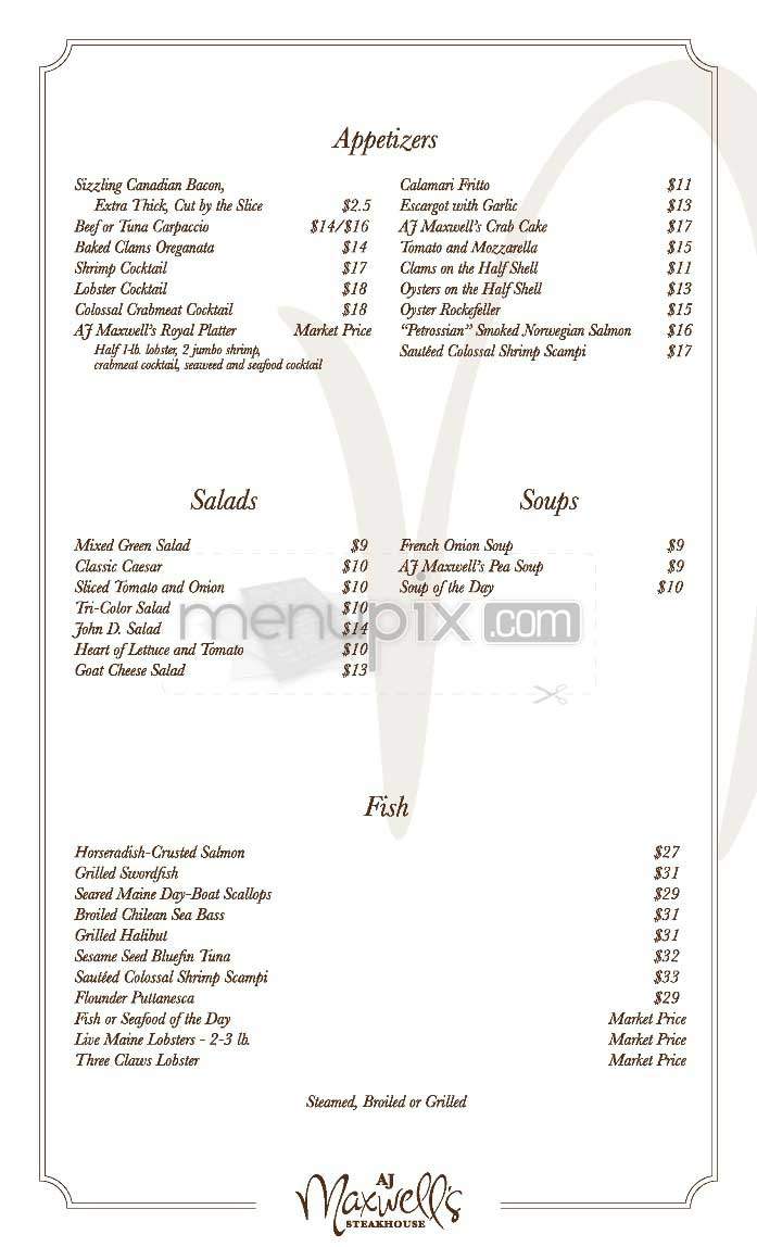 AJ Maxwell's Steakhouse - New York, NY menu_pic