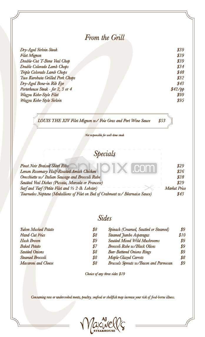 AJ Maxwell's Steakhouse - New York, NY menu_pic