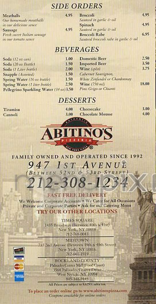 Abitino's Pizzeria - New York, NY menu_pic