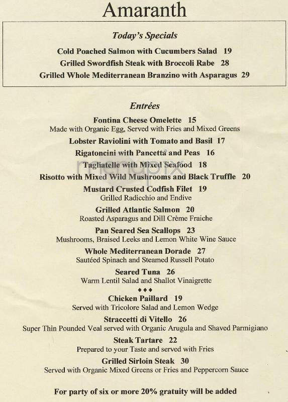 Amaranth - New York, NY menu_pic