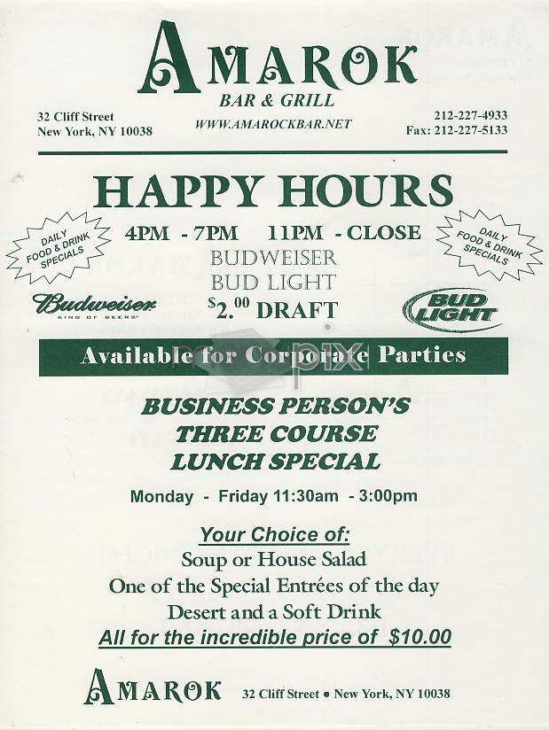 Amarok Bar & Grill - New York, NY menu_pic
