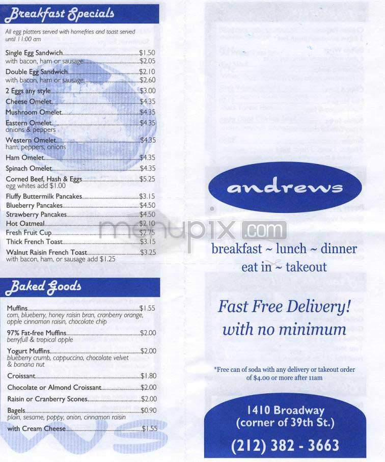 Andrew's Coffee Shop - New York, NY menu_pic