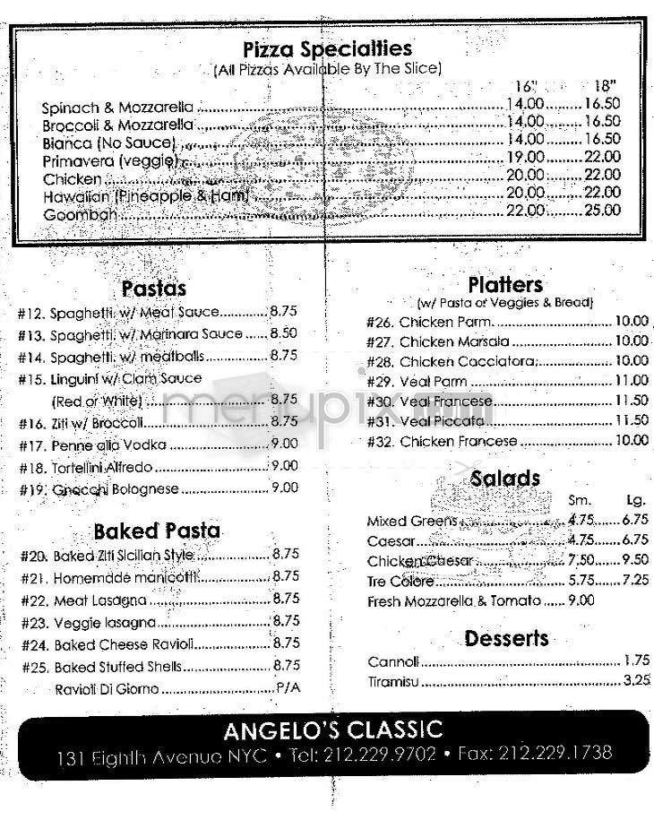 Angelo's Classic - New York, NY menu_pic