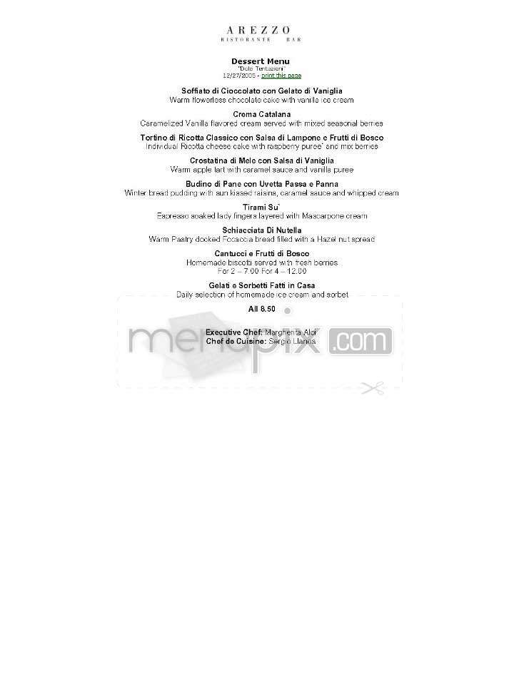Arezzo Ristorante - New York, NY menu_pic