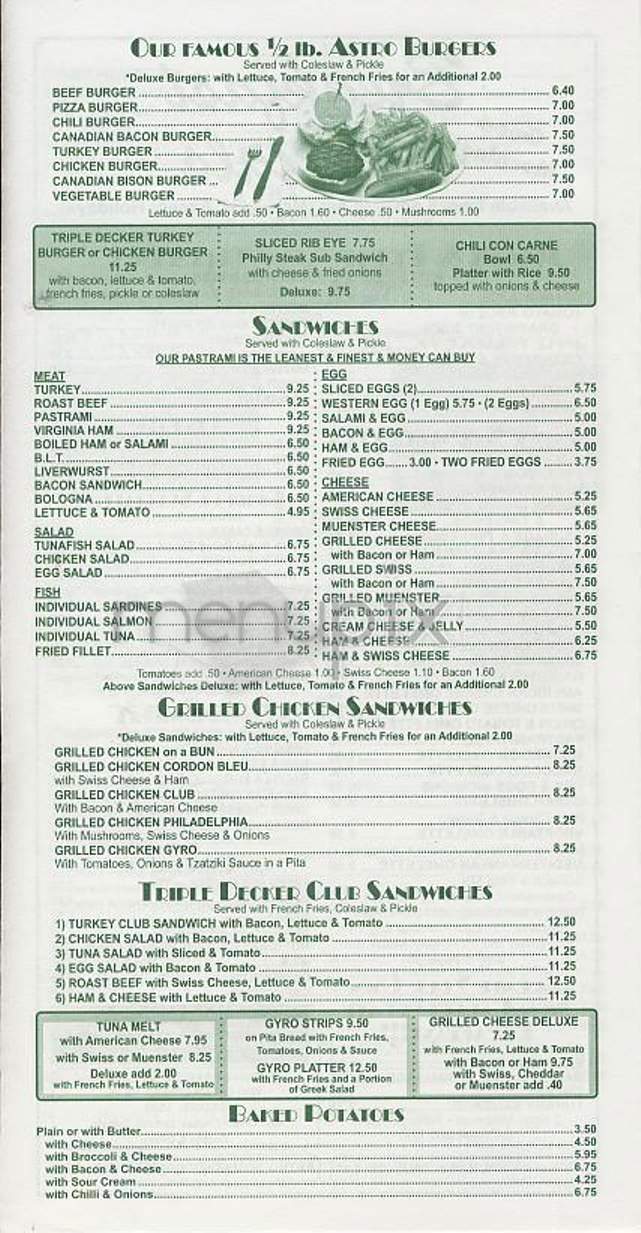 Astro - New York, NY menu_pic