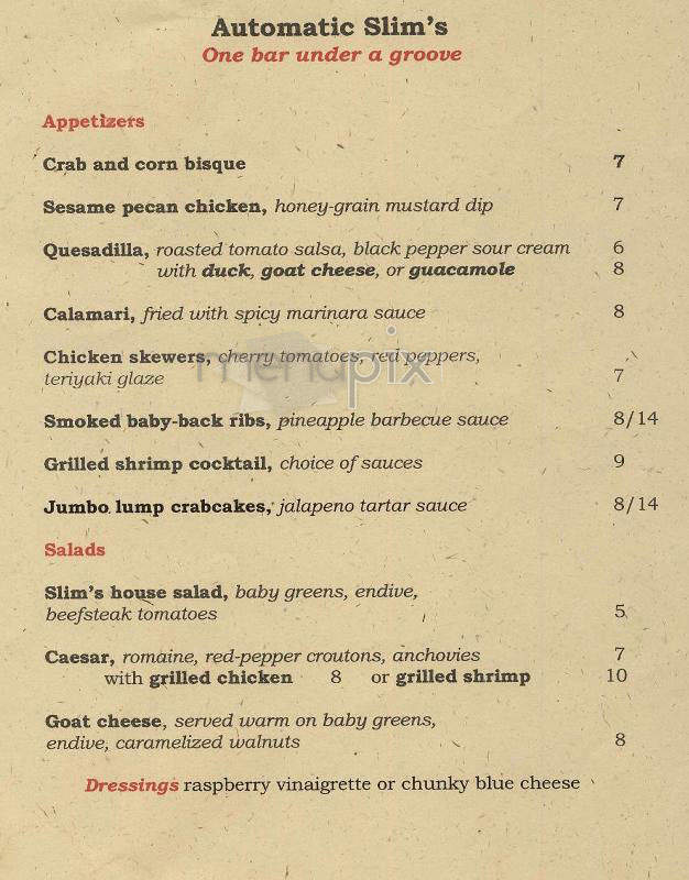 Automatic Slim's - New York, NY menu_pic