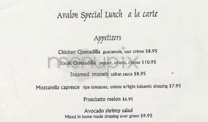 Avalon Bar & Grill - New York, NY menu_pic