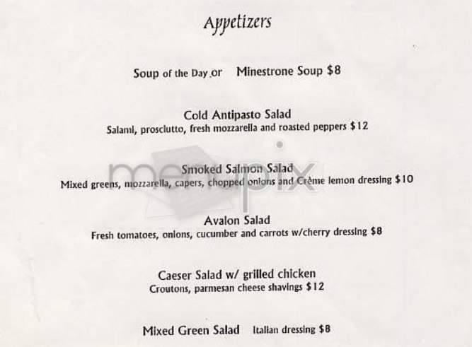 Avalon Bar & Grill - New York, NY menu_pic