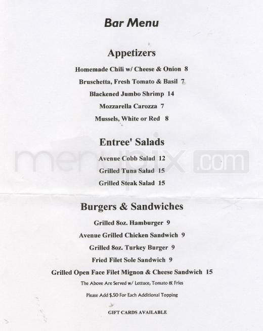 Avenue Bistro and Bar - Hoboken, NJ menu_pic