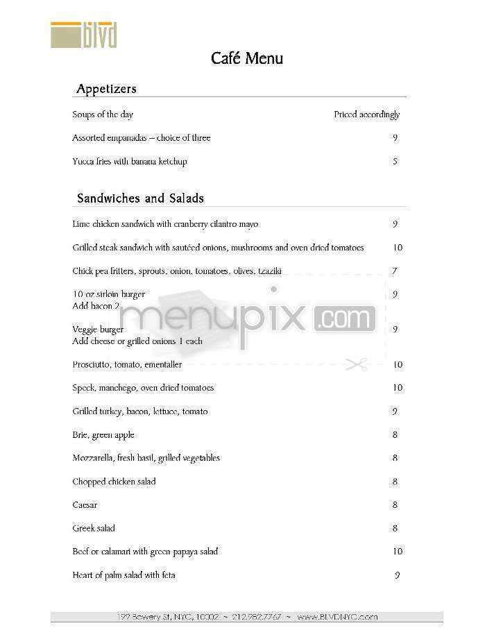 BLVD - New York, NY menu_pic