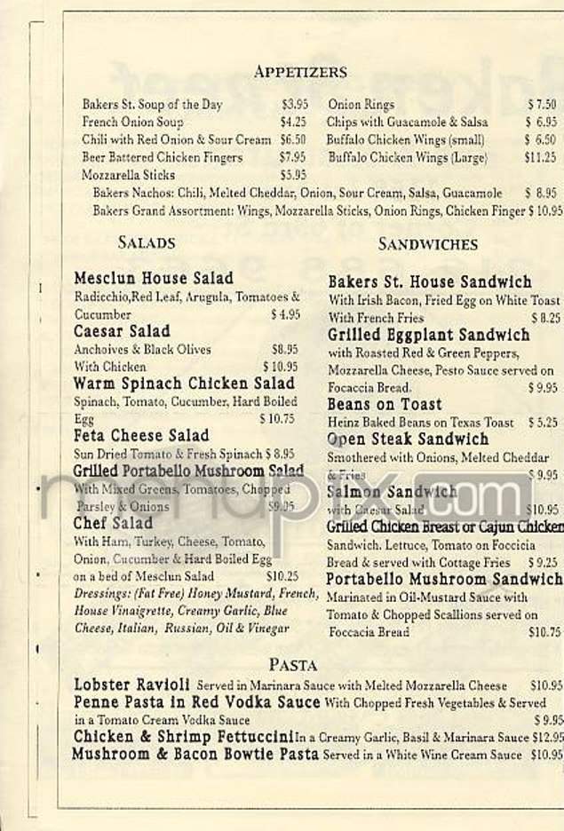 Baker Street - New York, NY menu_pic