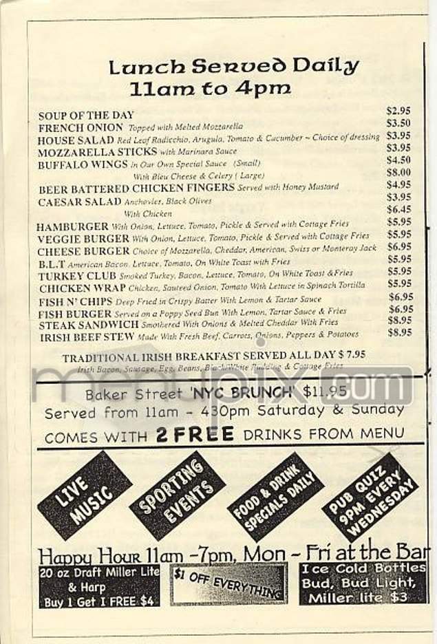 Baker Street - New York, NY menu_pic