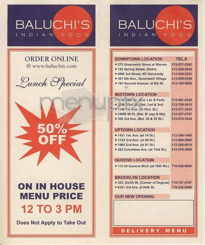 Baluchi's - New York, NY menu_pic