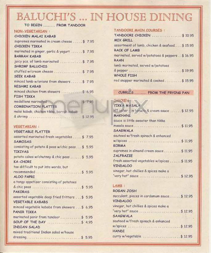 Baluchi's - New York, NY menu_pic