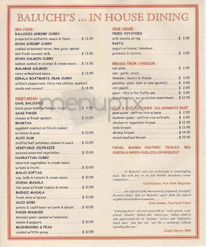Baluchi's - New York, NY menu_pic