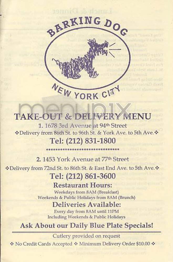 Barking Dog Luncheonette - New York, NY menu_pic
