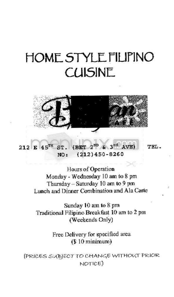 Bayan Cafe - New York, NY menu_pic