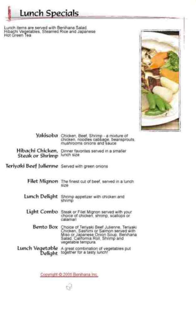 Benihana - New York, NY menu_pic