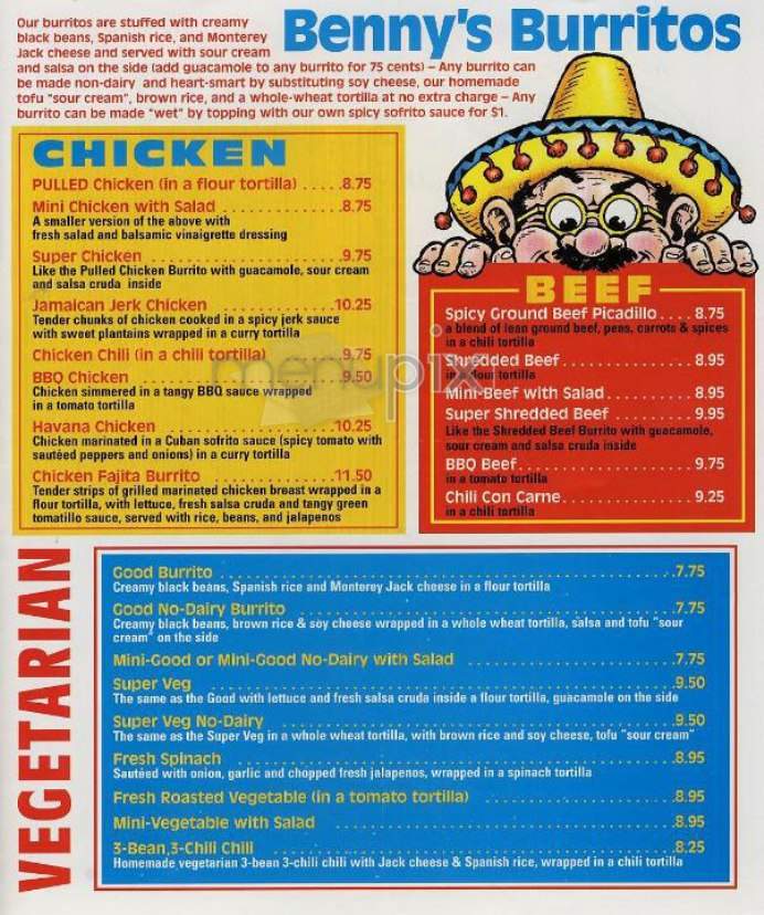 Benny's Burritos - New York, NY menu_pic
