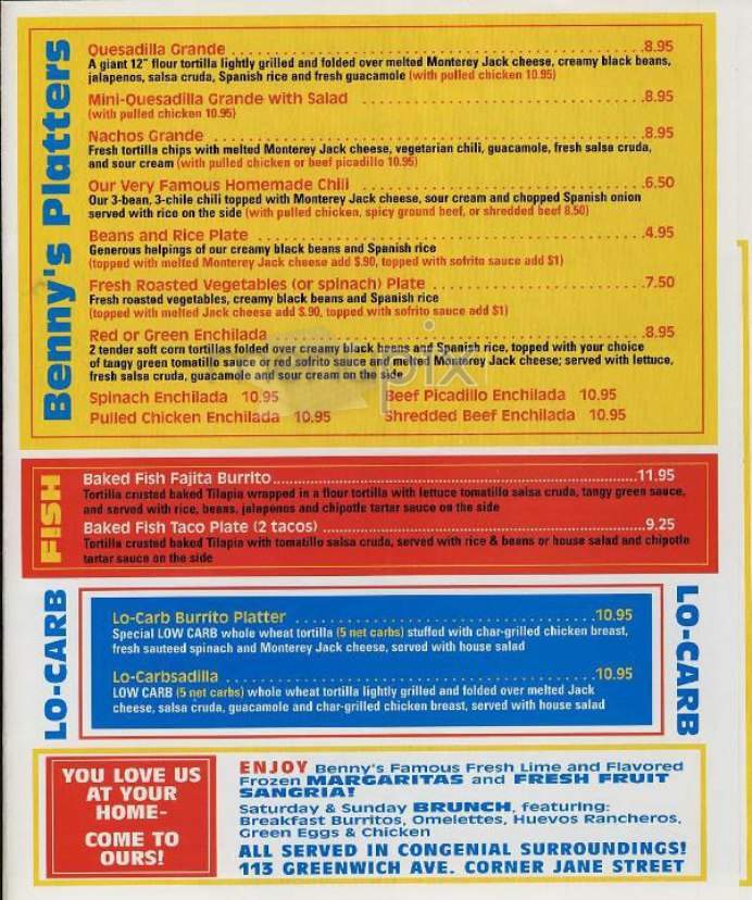 Benny's Burritos - New York, NY menu_pic