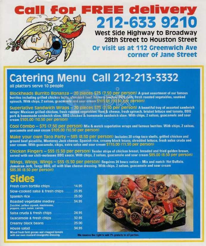 Benny's Burritos - New York, NY menu_pic