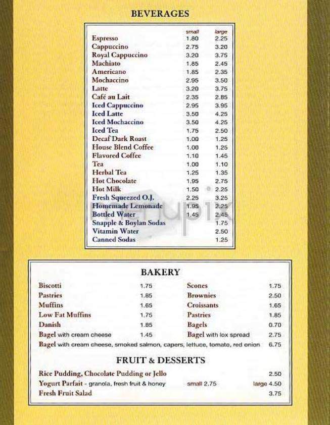 Benvenuto Cafe - New York, NY menu_pic