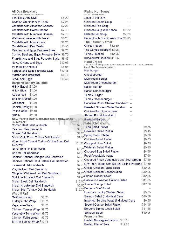 Berger's Delicatessen - New York, NY menu_pic