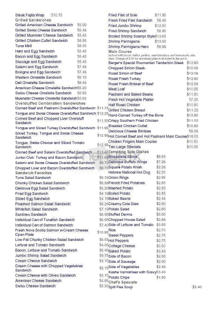 Berger's Delicatessen - New York, NY menu_pic
