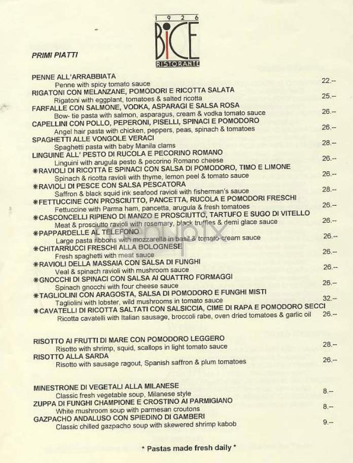 Bice Ristorante - New York, NY menu_pic