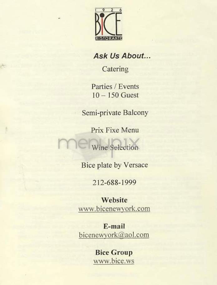 Bice Ristorante - New York, NY menu_pic