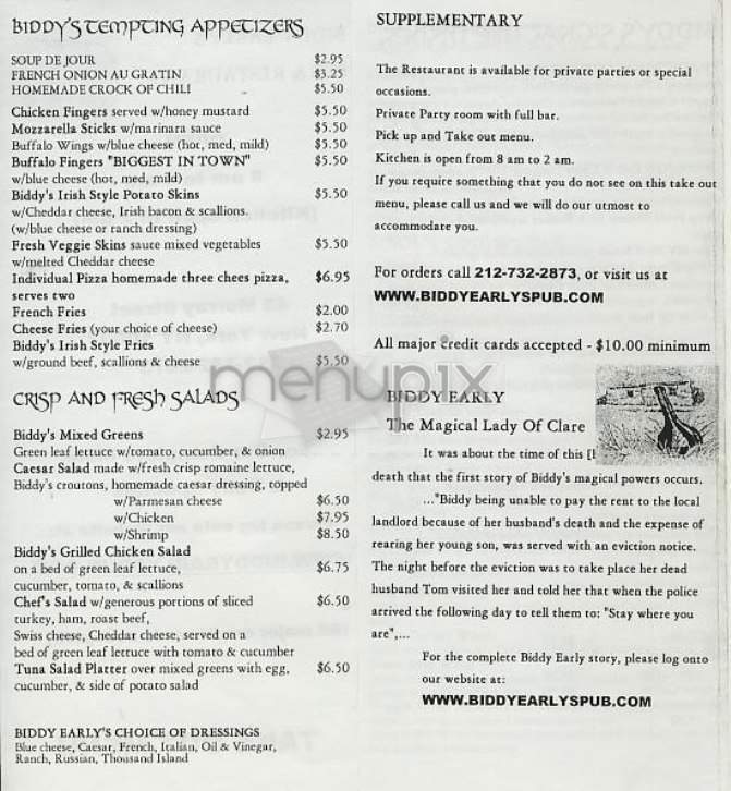 Biddy Early's - New York, NY menu_pic