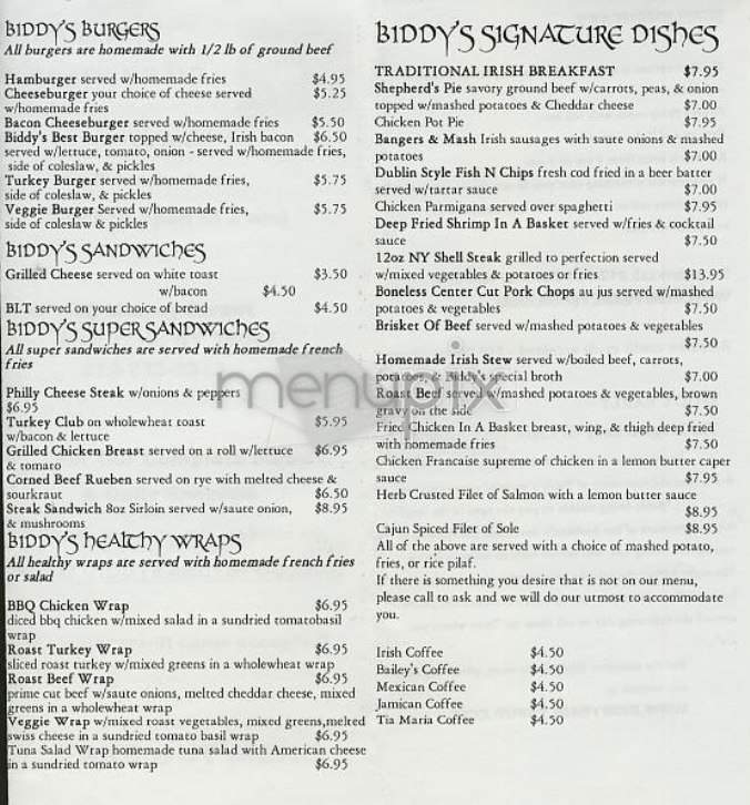 Biddy Early's - New York, NY menu_pic