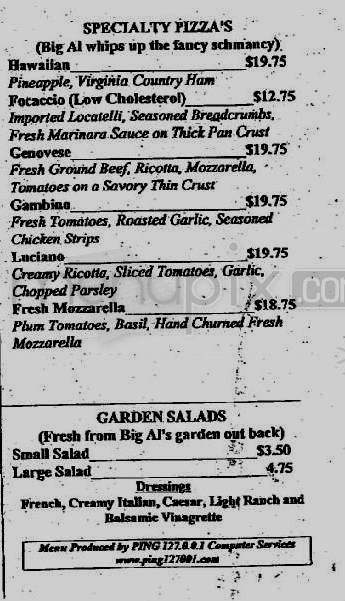 Big Al's - New York, NY menu_pic