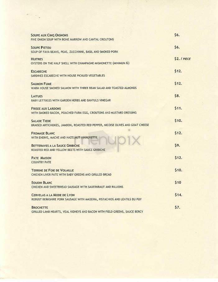 Bistro du Vent - New York, NY menu_pic