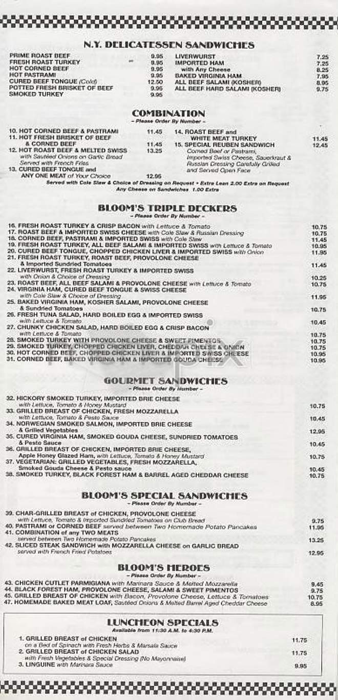 Bloom's Delicatessen - New York, NY menu_pic