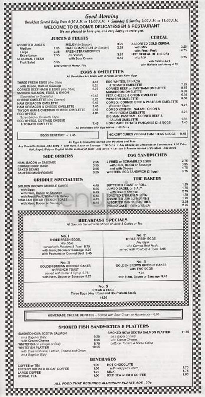 Bloom's Delicatessen - New York, NY menu_pic